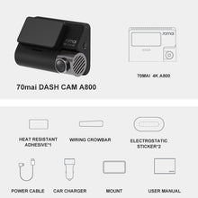 Charger l'image dans la galerie, 70mai A800 Smart Dash Cam 4K Built-in GPS ADAS Real 4K Camera UHD Cinema-quality Image 24H Parking SONY IMX415 140FOV