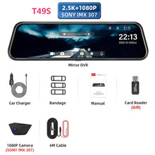 Charger l'image dans la galerie, Jansite 10 inches Touch Screen 2.5K Car DVR stream media Dash camera Dual Lens Video Recorder Rearview mirror 1080P Rear camera