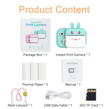 Charger l'image dans la galerie, 1080P HD Children Camera Instant Print Camera For Kids Polaroid Camera With Thermal Photo Paper Toys Camera For Birthday Gifts