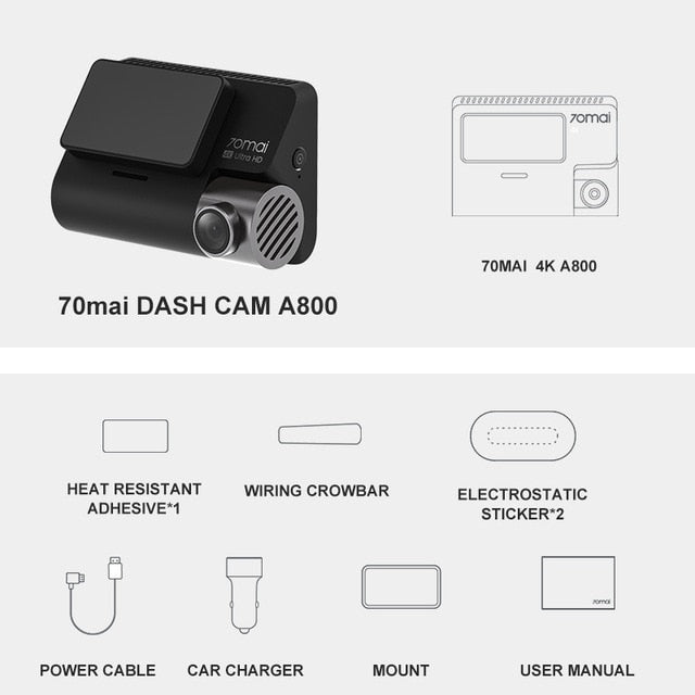 70mai A800 Smart Dash Cam 4K Built-in GPS ADAS Real 4K Camera UHD Cinema-quality Image 24H Parking SONY IMX415 140FOV