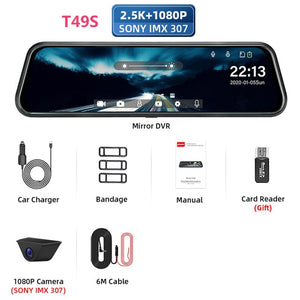Jansite 10 inches Touch Screen 2.5K Car DVR stream media Dash camera Dual Lens Video Recorder Rearview mirror 1080P Rear camera