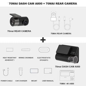 70mai A800 4K Camera Dual Vision Cam with Built-in GPS ADAS 4K Dash Cam UHD Image 24H Parking Monitior 70mai Car DVR 140FOV