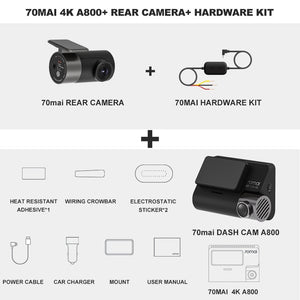 70mai A800 4K Camera Dual Vision Cam with Built-in GPS ADAS 4K Dash Cam UHD Image 24H Parking Monitior 70mai Car DVR 140FOV